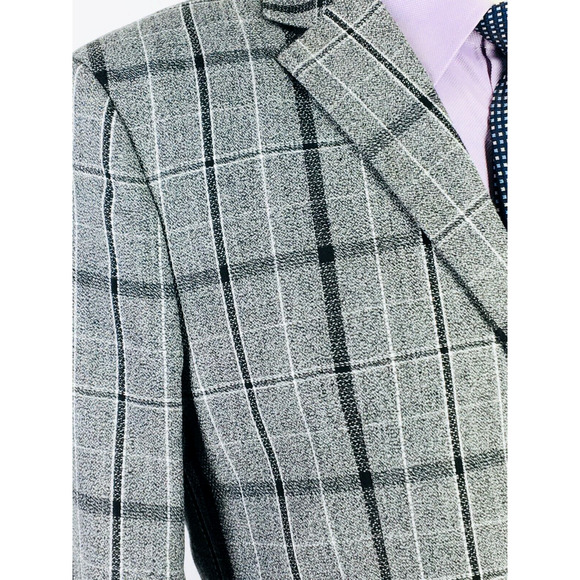 38R NWT Boohoo Man Mens 2 Button Blazer Sport Coat Jacket Pencil Gray Glen Check - Picture 8 of 12